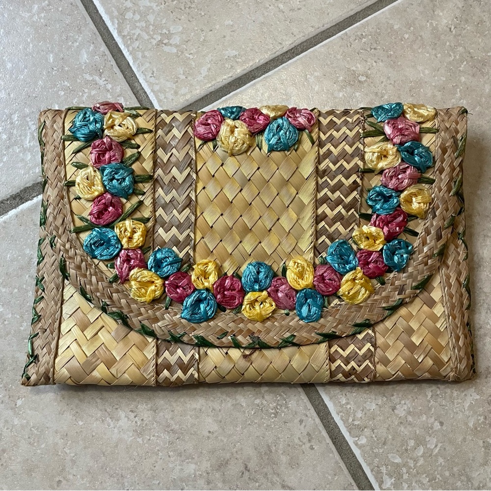 Vintage Raffia Colorful Woven Clutch